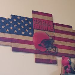 5 Picture Canvas Clelevand Browns American Flag Wall Decor