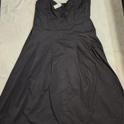 Womens Sz 18 NWT Banana Republic Black Midi Dress with Adjustable Straps and Silver Keyhole, bandeau style.