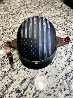 VCAN Sports V58 Flat Black/Camo Flag Medium Half Shell Motorcycle Helmet