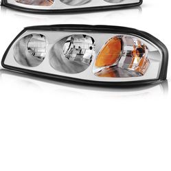 Headlight Assembly OE Style Headlamps Chrome Housing Amber Reflector 00-05 Chevy Impala 