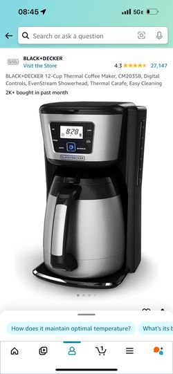 BLACK+DECKER 12-Cup Thermal Coffee Maker, CM2035B, Digital Controls, EvenStream Showerhead, Thermal Carafe, Easy Cleaning
