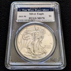 2011-W Burnished American Eagle 1oz pure .999 silver PCGS graded MS70 $1 coin
