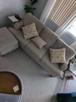 Beige Fabric Sofa with Chaise Ottoman