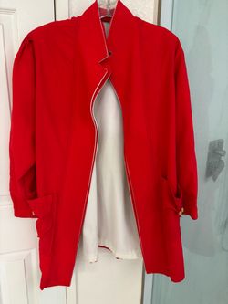 Red Open-Front Jacket with White Piping