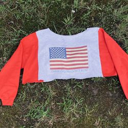 American Flag , 4th Of July Off The Shoulder Crop Top Red 