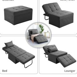 BIGSYY Sofa Bed Couch Bed Modern Convertible Chair, Breathable Linen, Dark Grey