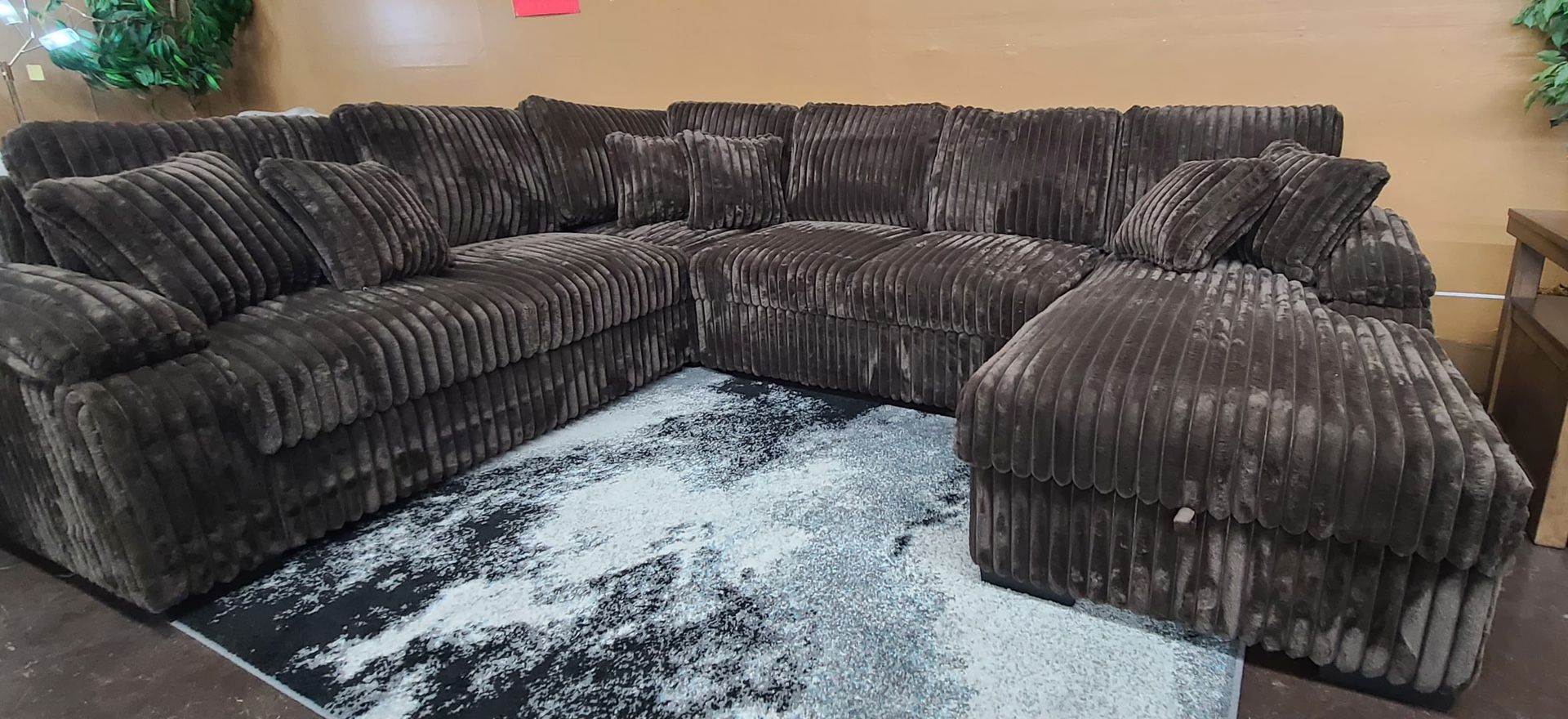 Brown Corduroy U-Shape Sectional Storage Chaise Pull Out Bed Ottoman