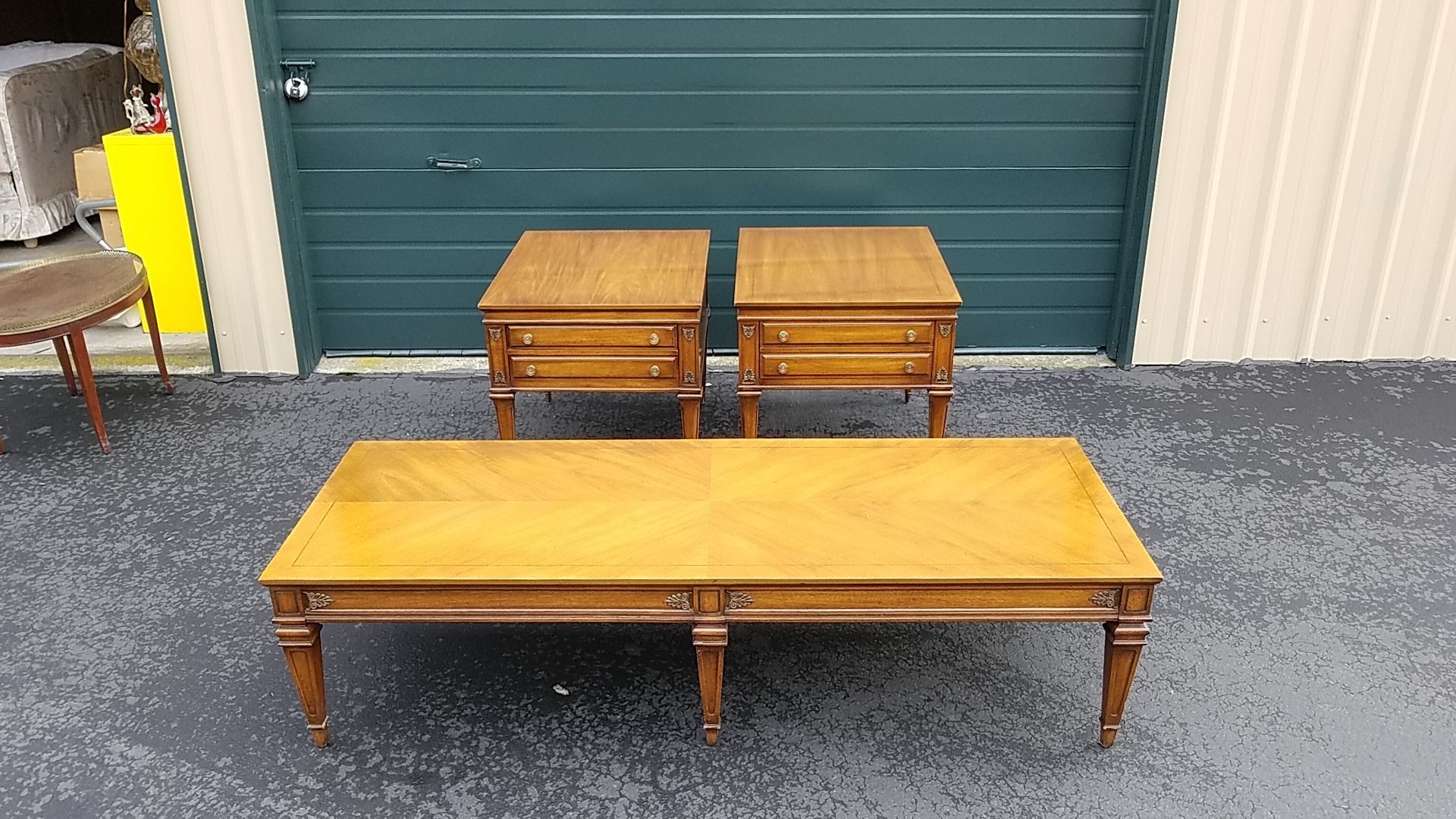 Pecan coffee table & end tables