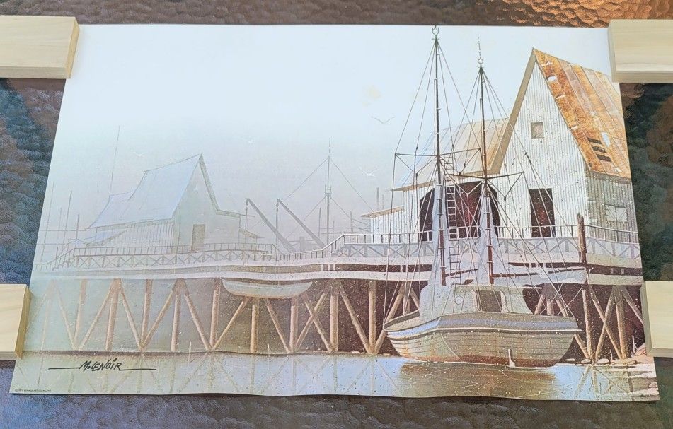 1975 lithograph art piece by Milton Lenoir titled "Safe Harbor".
Artist and Title: Milton Lenoir, "Safe Harbor".
Year of Production: 1975.
Medium: Of