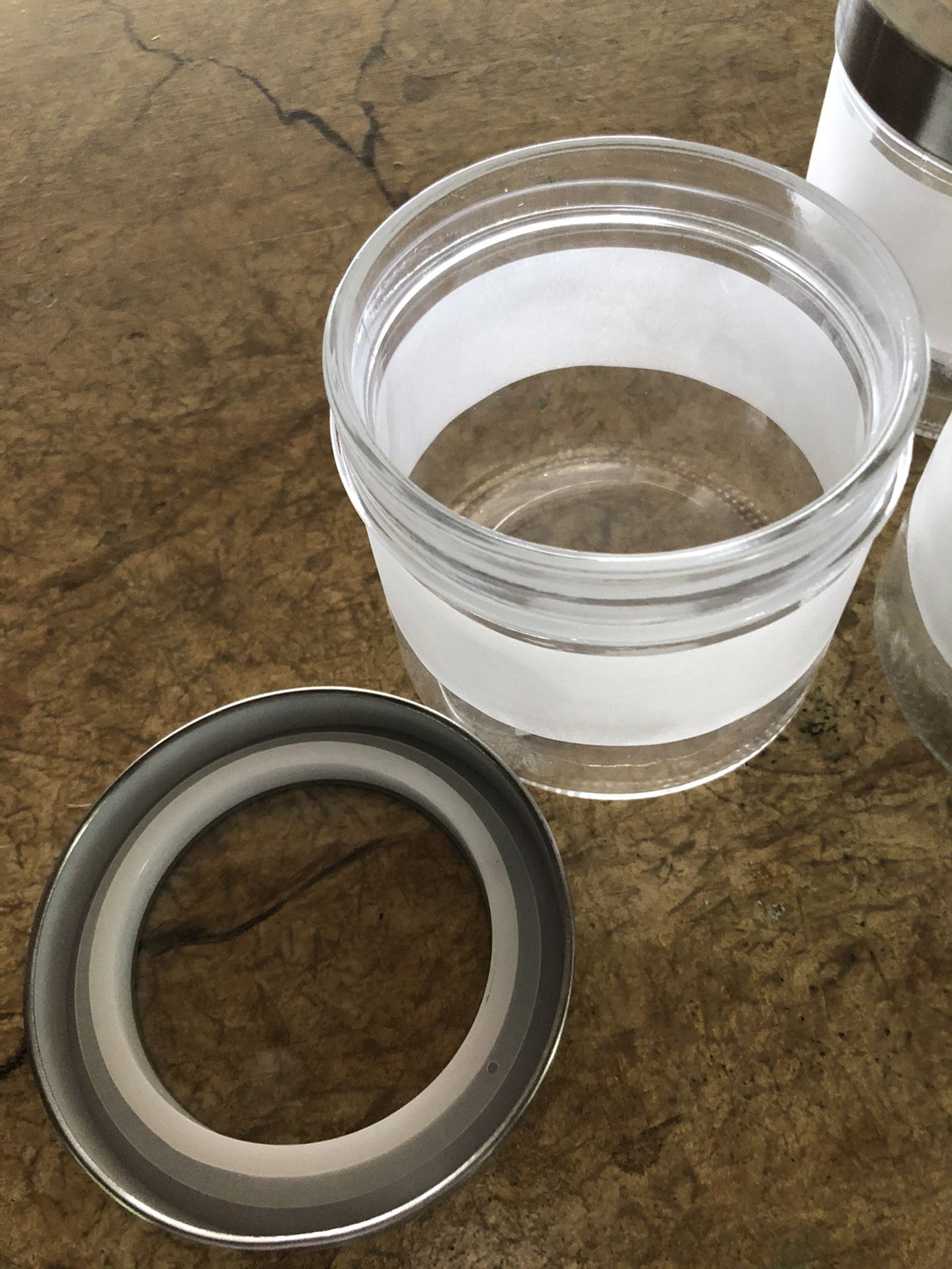 5 IKEA glass jars with metal tops