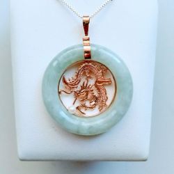 "NEW" Gorgeous 14k Solid Gold, Jadeite & Pearl Pendant 1 3/4" long x 1 1/2" wide. Chain Not Included.      