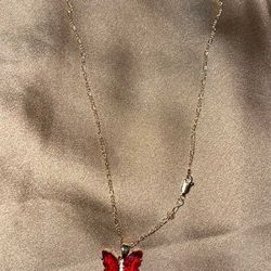 Gold Link Red Butterfly Necklace