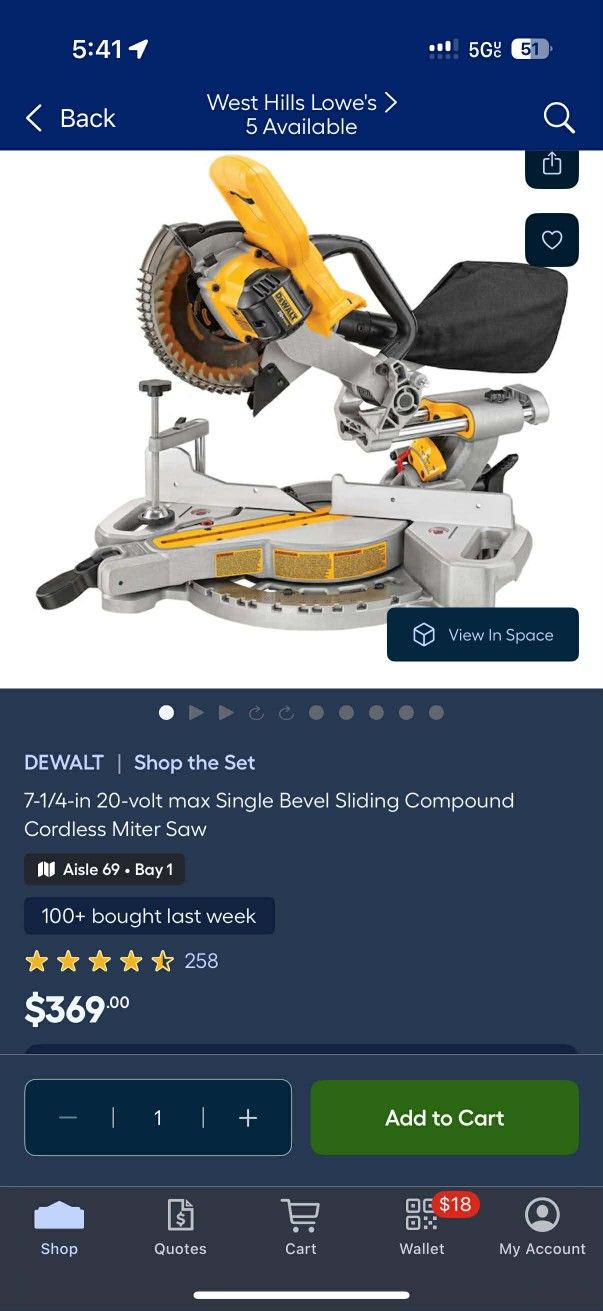 Mitter Saw Cordless Sliding 7.1/4 Tool Only$280 Firm