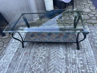 Rectangular Glass Coffee Table With Slate Lower Shelf