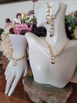 Gold Plated Set Necklace Earrings And Bracelet
