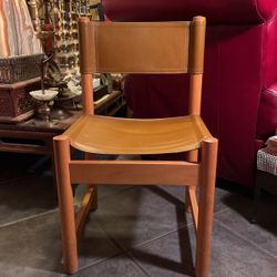 Vintage Oak And Leather Side Chair; Dining Chair; Safari Chair; Directors Chair