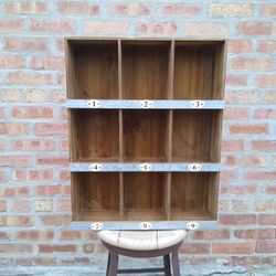 Wood Display Storage With Numbered Cubbies