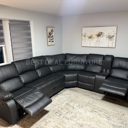 New Black Manual Reclining Sectional Couch