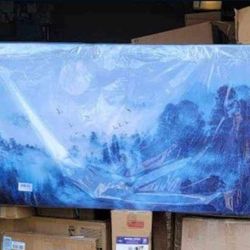 Brand New HUGE Blue Mountain Moon Wall Art Canvas Print Internal Wood Frame 30x60in