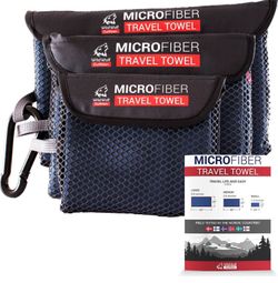#1 PRO Microfiber Travel Towel Set of 3 by Wild Wolf Outfitters - Lightweight, Compact & Ultra Quick Drying Towels Perfect for Your Next Hiking or Ca