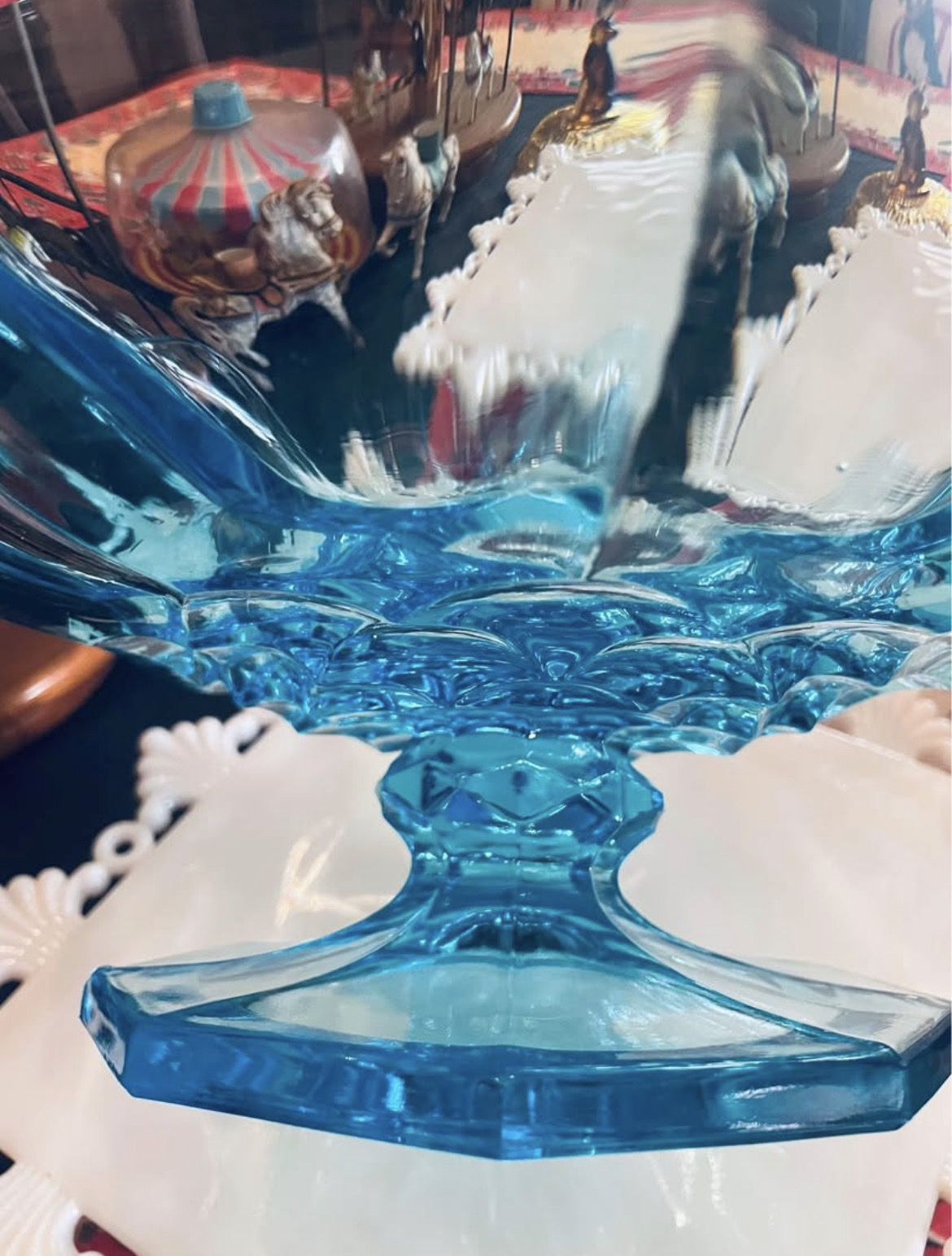 Large Vintage Blue Glass MCKee Compote