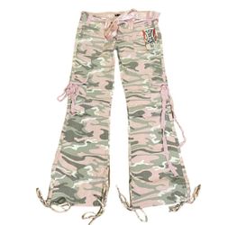 Y2K pink camo flare pants