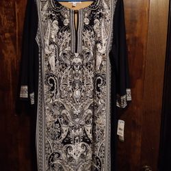 Studio One New York Missy Long Sleeve Puff Print  Shift Dress (1pc)