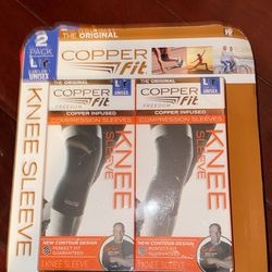 NEW 2 Pack Copper Fit Freedom Copper Infused Compression Knee Sleeve - L - Black