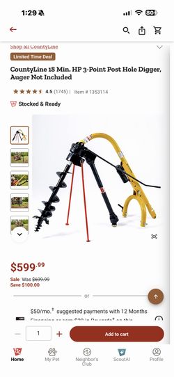 Post hole implement with auger
