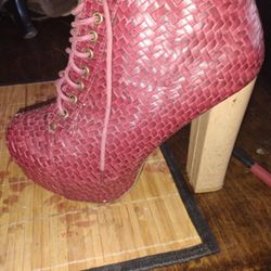 Red Bootie Heels Size 8