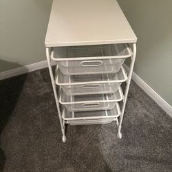White wire drawer set on wheels