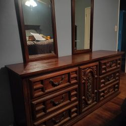 Classic Solid Wood Dresser w/ Dual Mirrors – Vintage Bedroom Furniture