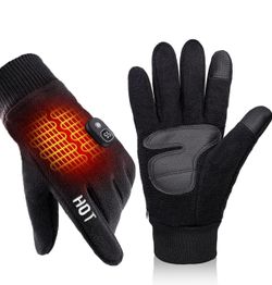 Rechargeable Heated Winter Gloves Women Men, Polar Fleece, Black