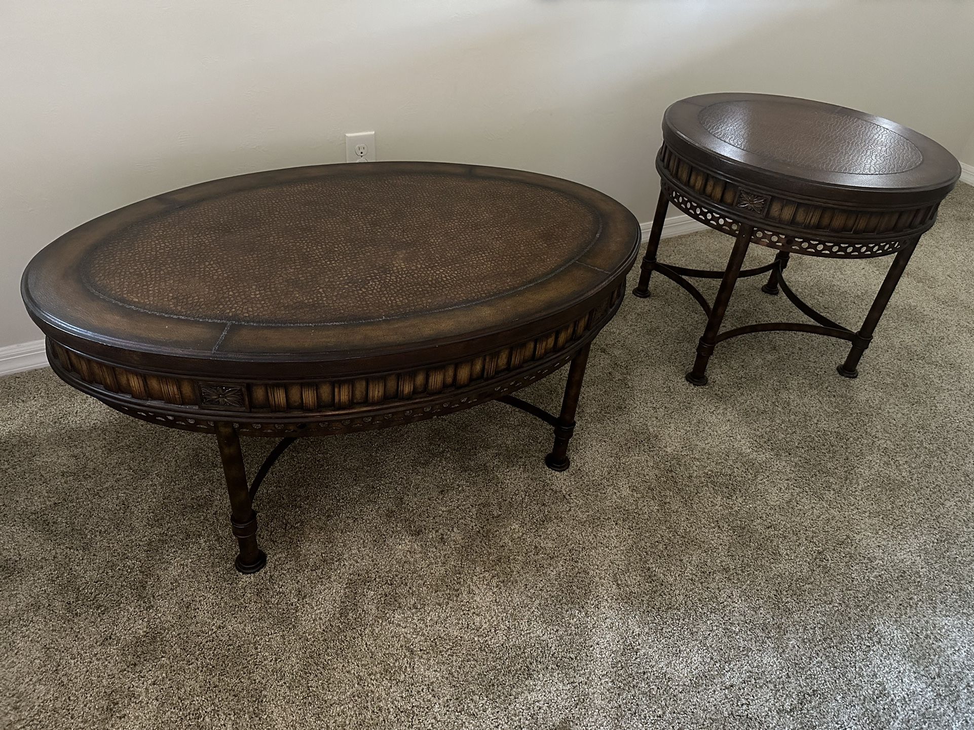 Tommy Bahama Style Coffee Table and Drum End Table