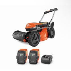 NEW/SEALED Husqvarna Lawn Xpert LE322R 40-volt, 21” Self Propelled Walk Mower, (qty 2) 7.5 batteries