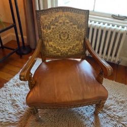 Library Chair/Ralph Lauren Style-Elegant Leather/Wood Accent Chair