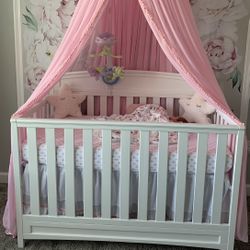 Crib,  Crib Mobile, And Mattress 