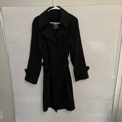 Hilary Radley Trench Coat Women’s 12 Black Belted Buttons Lined 