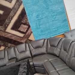 Sofa De Cuero Color Negro De 3 Piesas 