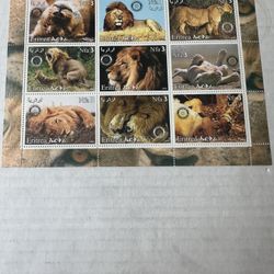Eritrea Lion Sheet Complete Group Of 9 Stamps 