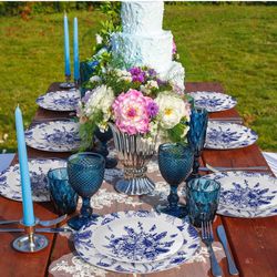 New durony 72 Pieces Blue & White Floral Plates Disposable Plastic Party Plates