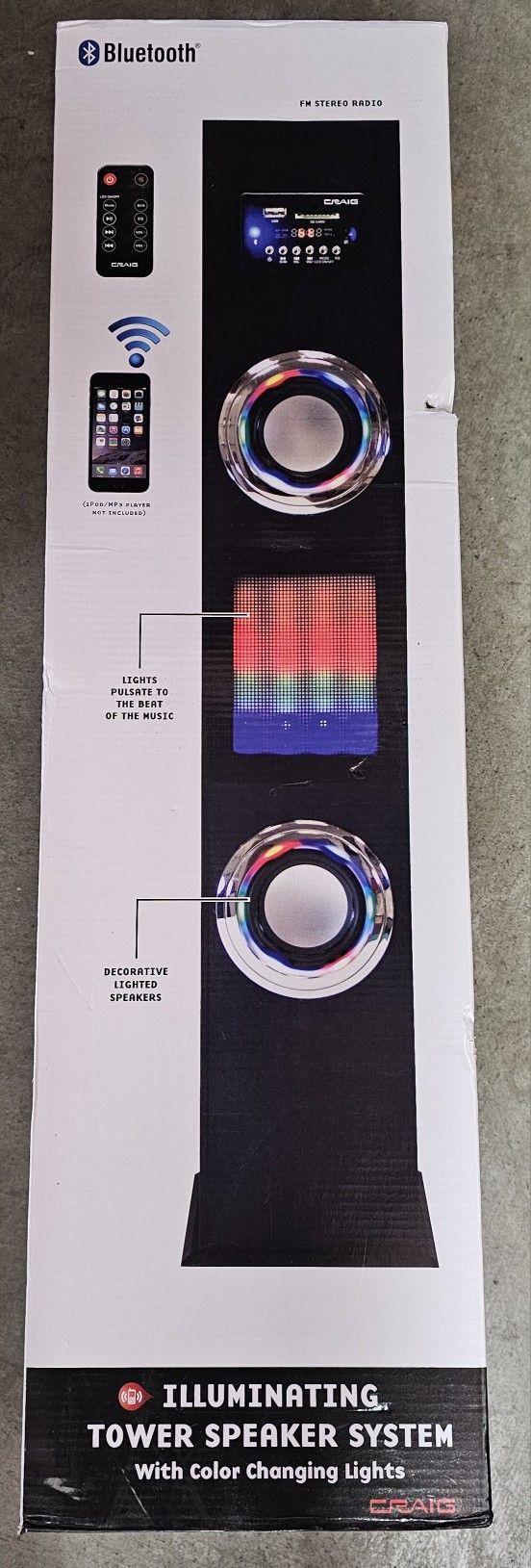New Craig, Illuminating Tower Speaker System, black with color changing lights