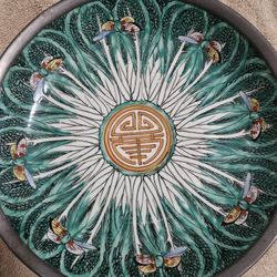 Japanese Porcelain Ware Bok Choy Cabbage Leaf Pewter Encased Bowl