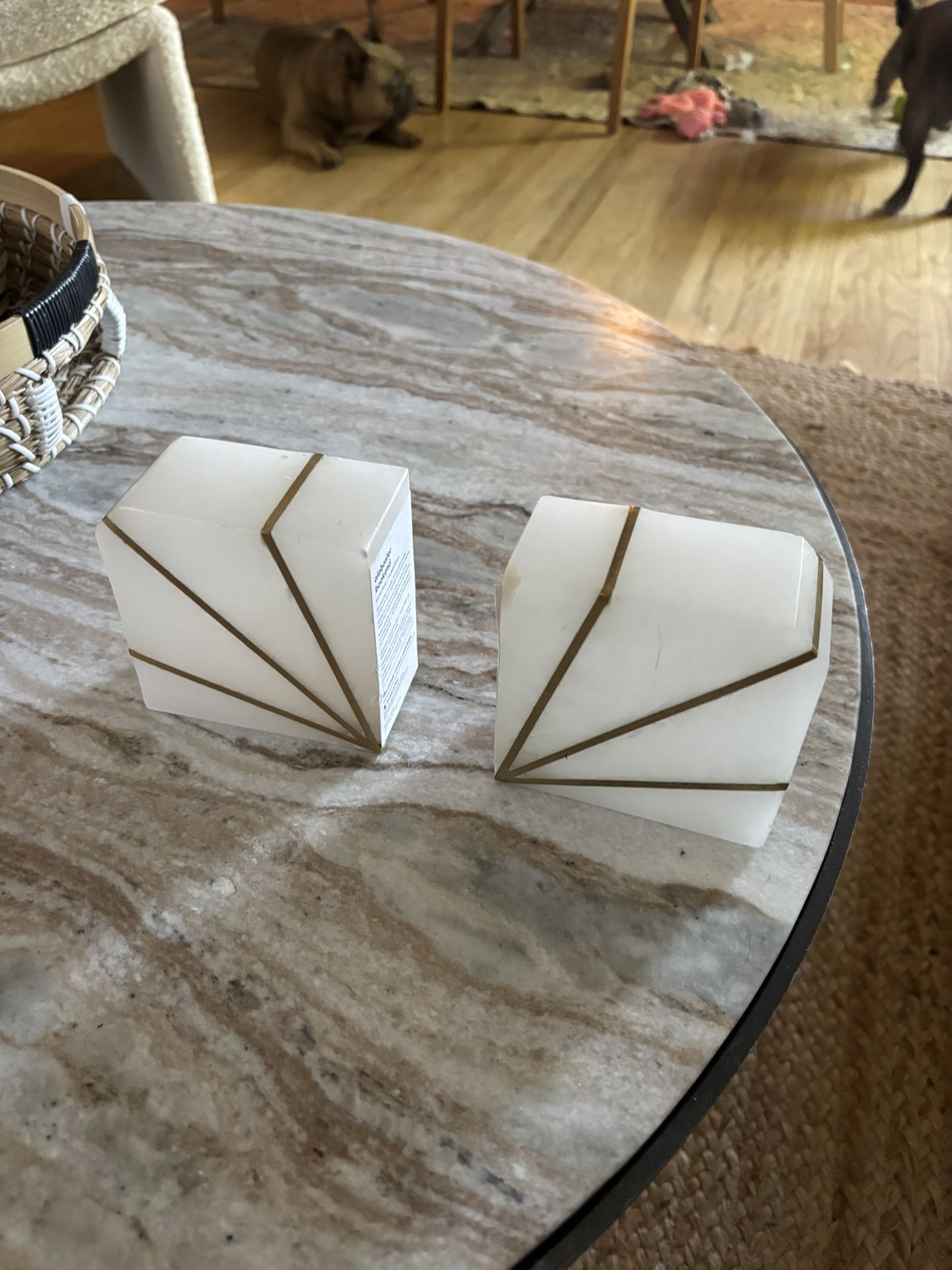 West Elm Alabaster And Brass Bookends/Art Pieces