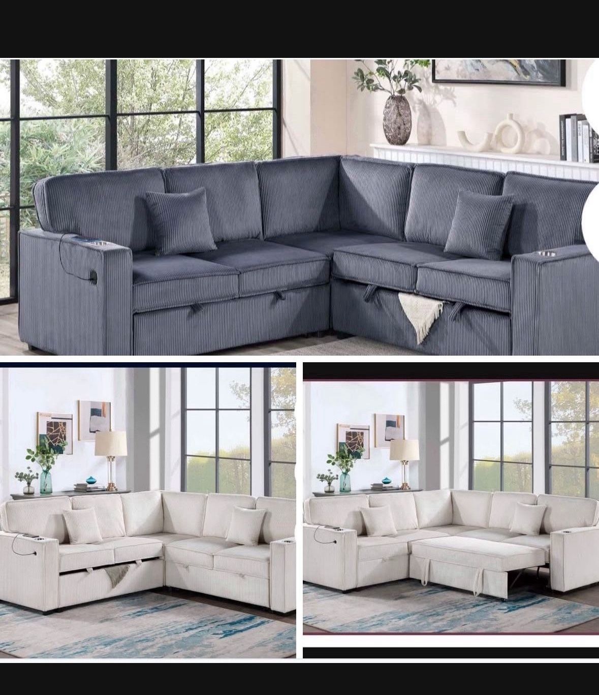$528 Sectional Pull Out Bed With Storage USB Cup Holder