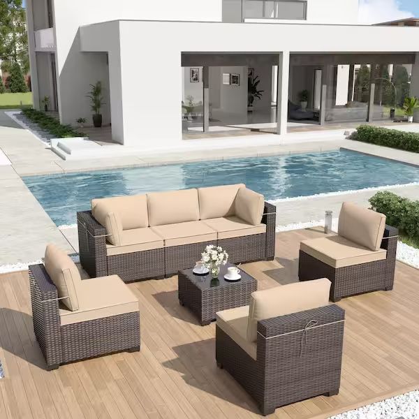 7-Pc Beige (Sand) or Blue (Navy) Outdoor Patio Rattan Wicker Sectional Furniture Set  [NEW IN BOX] **Retails for $800 <Assembly Required> 