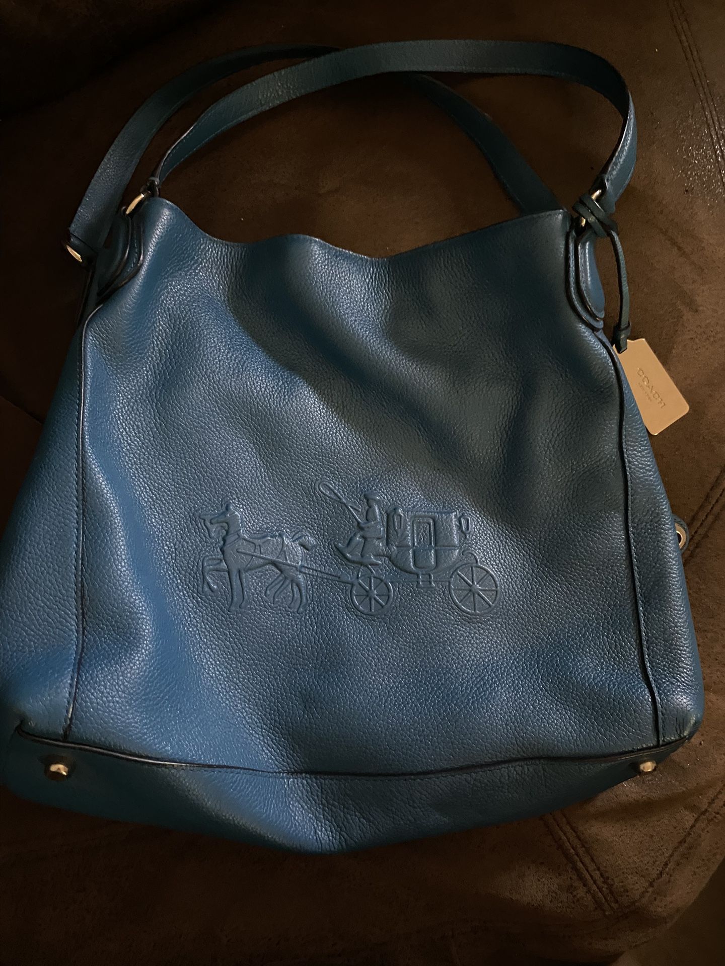 Coach Edi Horse And Carriage Embossed Shoulder Bag, Blue