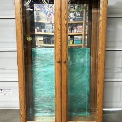 Solid Wood Mirror Backed 2 Door Lighted Curio Cabinet 