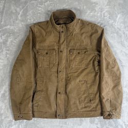 Vtg Levi's Canvas Jacket Mens M Brown Zip-Up Quilt Lined Five-Pocket Utility