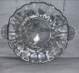 Beautiful -25th Anniversary Crystal Plate Flanders Janice Sterling Silver Overlay - Vintage